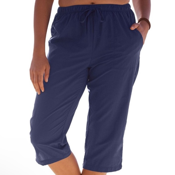 Swimsuits For All Taslon Nylon Capri Coverup Pants Navy blue preloved Sz 22/24 - Picture 1 of 5